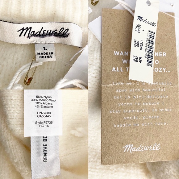 Madewell Bobble Pullover Sweater in Antique Ivory Size Large New - Picture 7 of 7